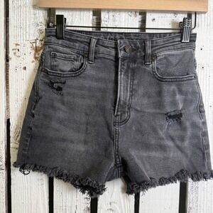 American Eagle Denim Shorts Womens Size 00 Black Distressed Fray Hem Grunge Boho